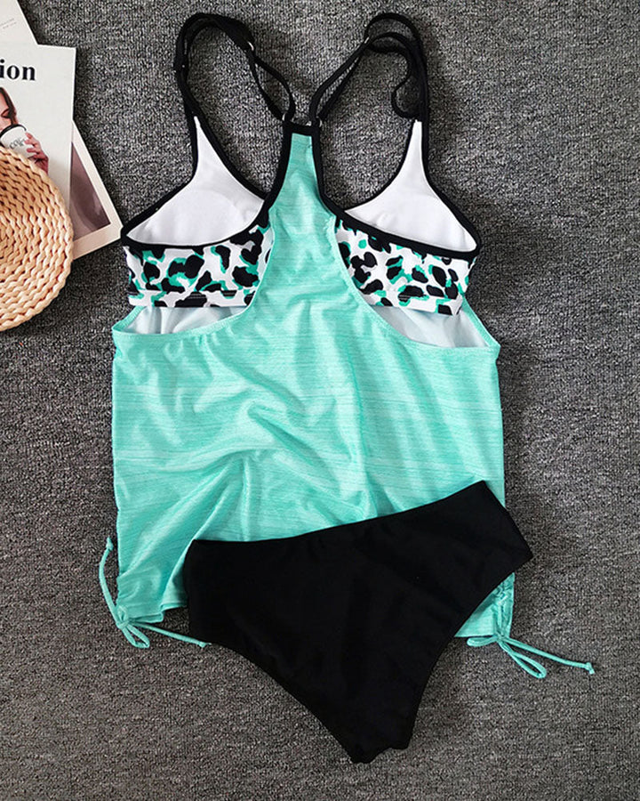 Augustus™ | Solid Color Tankini with Leopard Print