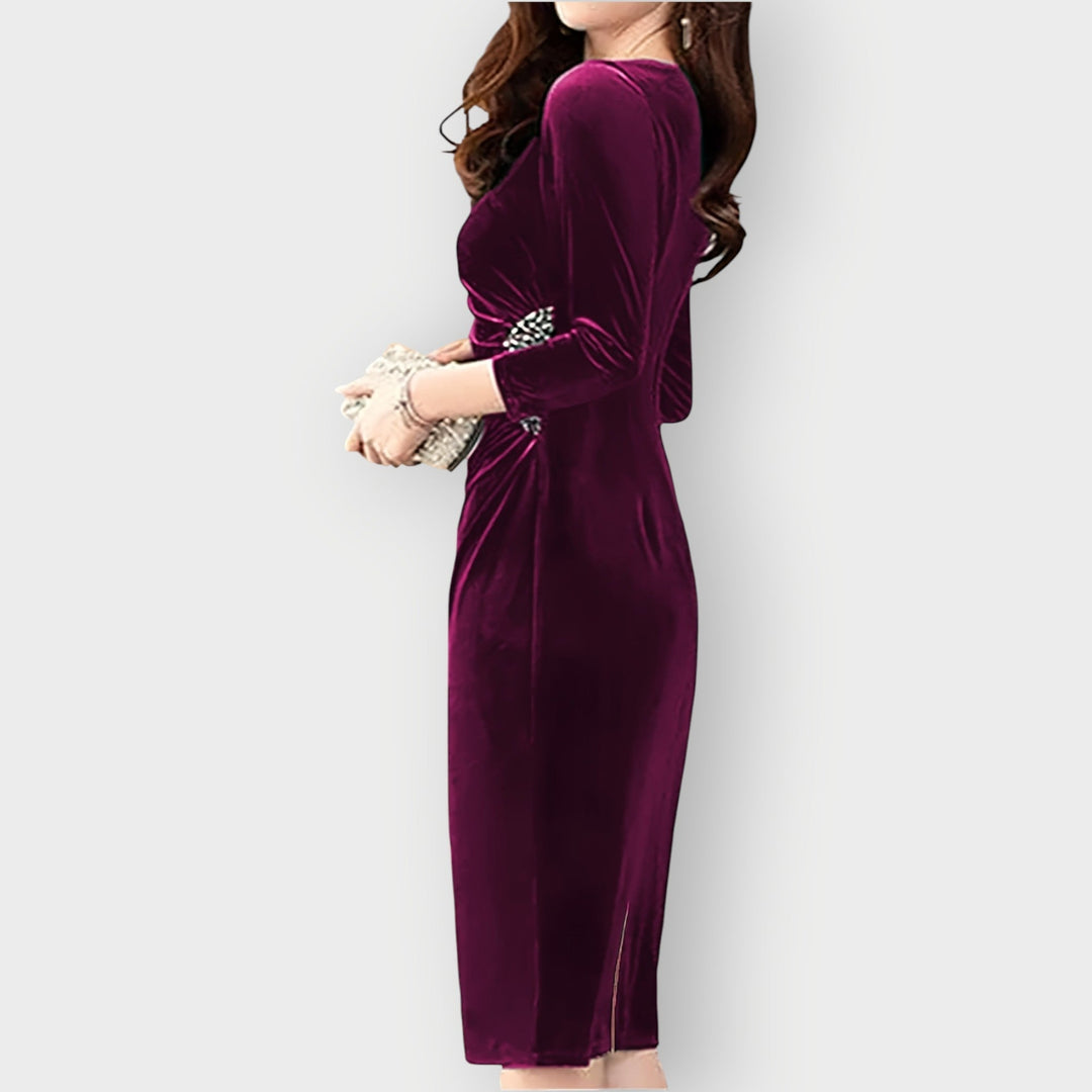 Vela | Luxe Velvet Slit Dress