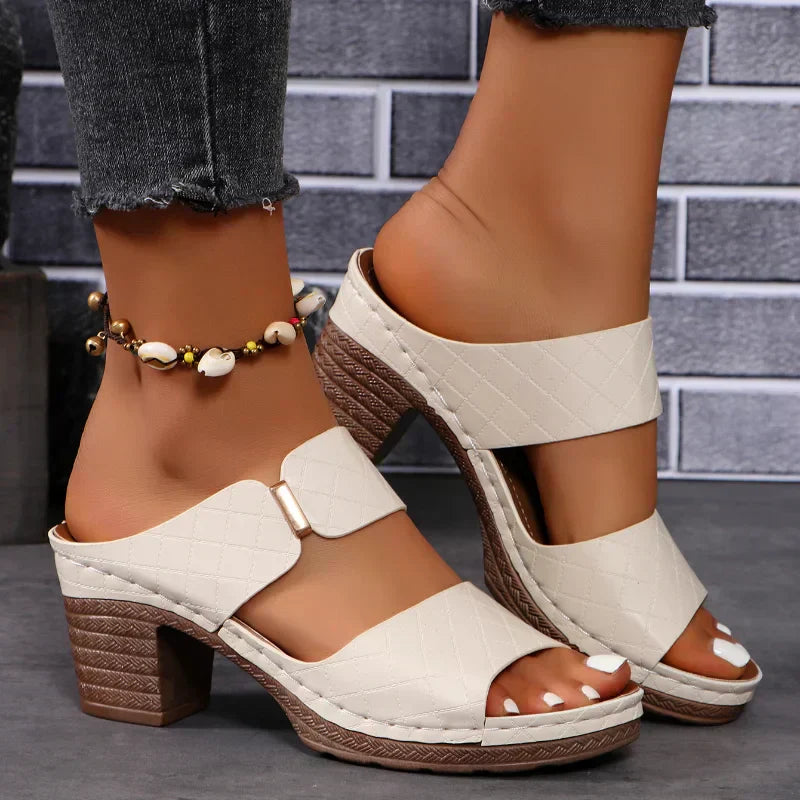 Tara - Slip-On Block Heel Sandals