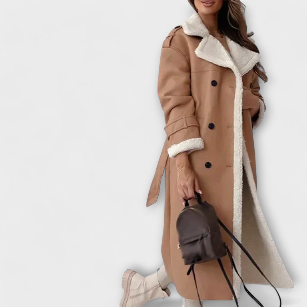Long classic coat with fleece lining and teddy collars