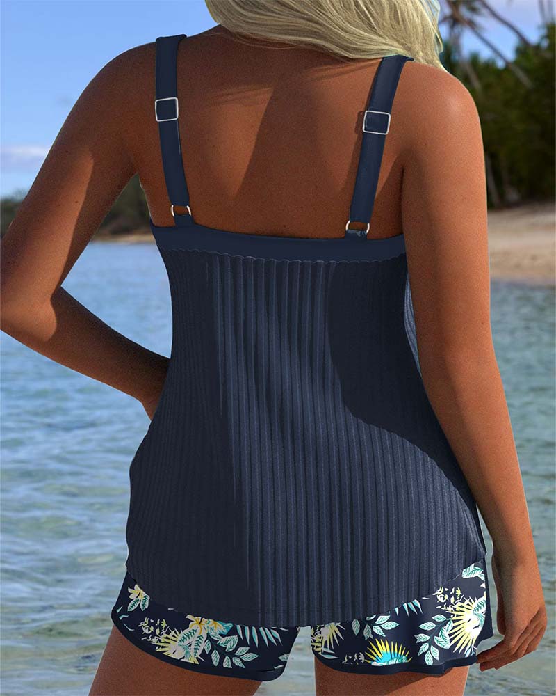 Emery | Striped Tankini Set with Beach Shorts