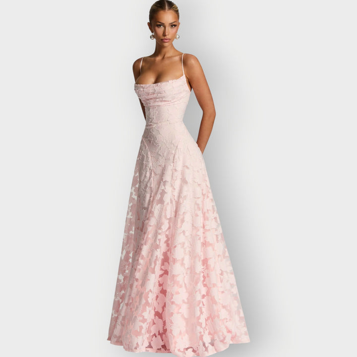 Elara | Elegant Strapless Floral Gown